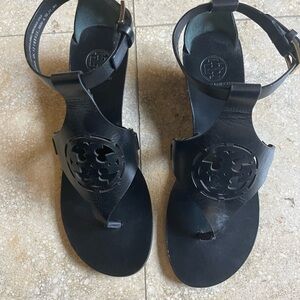 Tory Burch Black Wedge Heeled Sandals